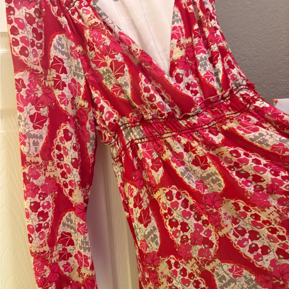 Chelsea & Violet Red Floral V-Neck Long-Sleeve Maxi Dress